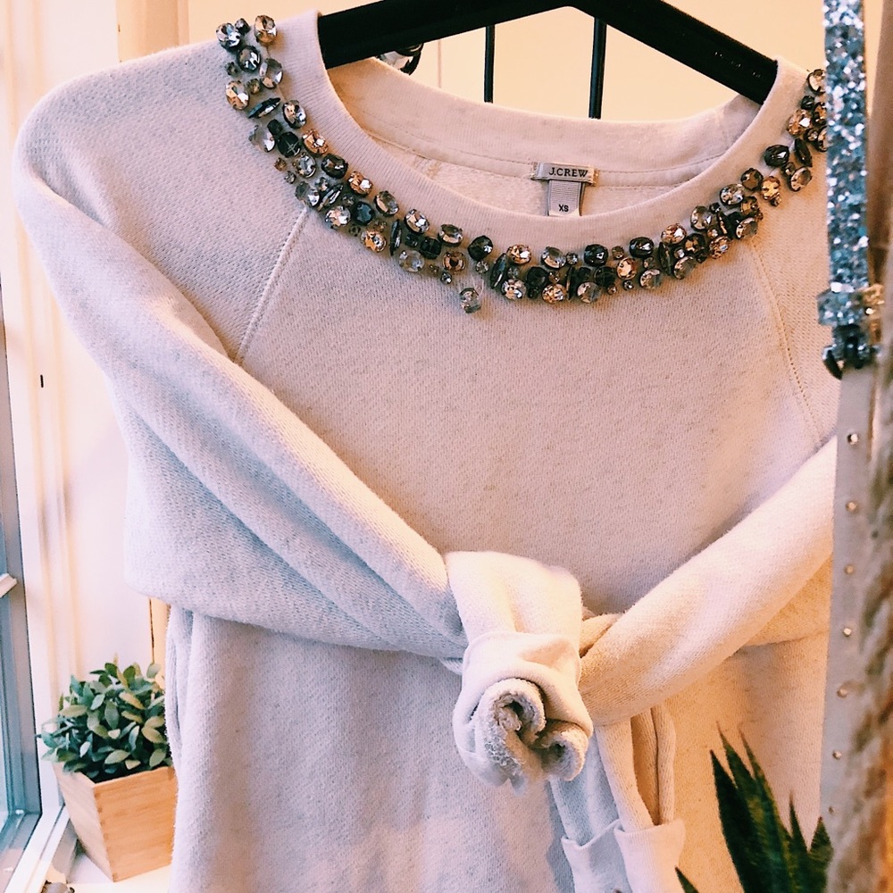 Oatmeal Bejeweled J. Crew Sweater